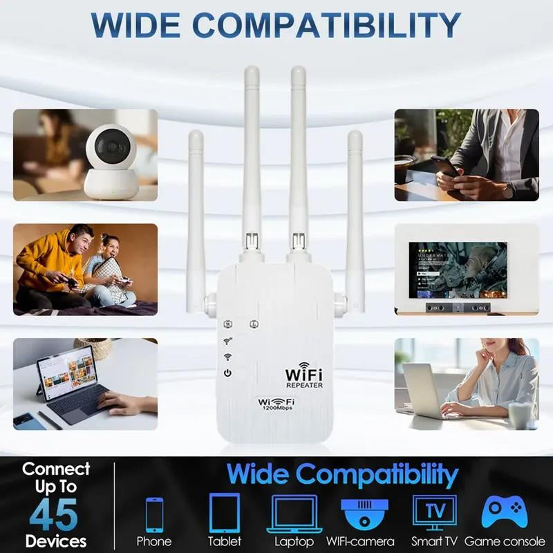 📶 2025 WiFi Extender — 1200Mbps Dual-Band (5GHz/2.4GHz) Internet Signal Booster | Covers Up to 10,000 Sq. Ft & 50 Devices | WiFi Repeater with Ethernet Port for Home & Office