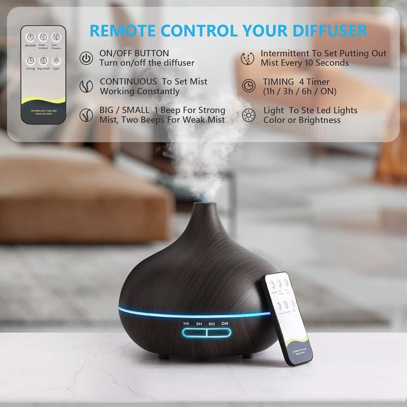 đż 550ml Essential Oil Diffuser for Large Rooms â Ultrasonic Aroma Diffuser with Remote Control, Timer, & 7-Color LED Light | Quiet Humidifier for Bedroom & Home Relaxation