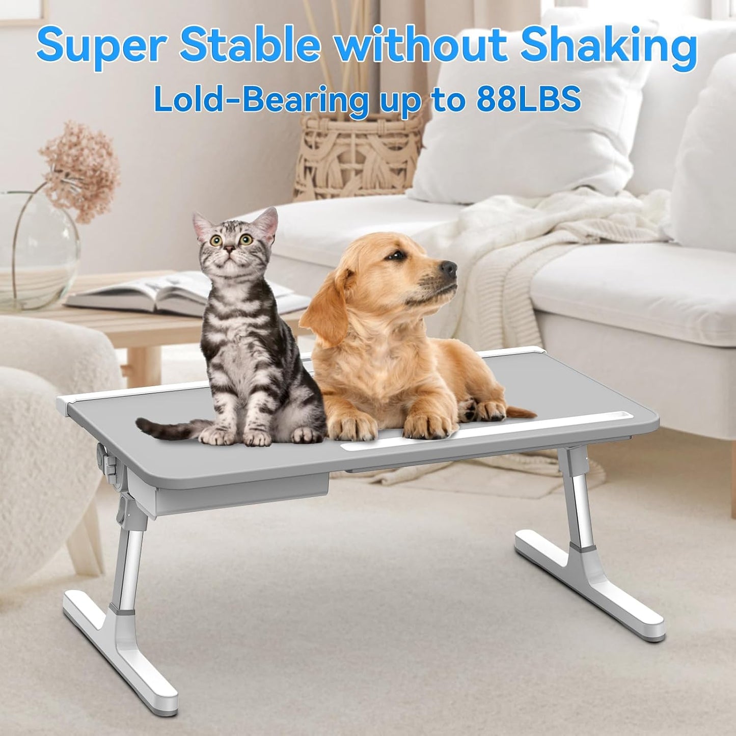 Laptop Bed Table, Height & Angle Adjustable Laptop Desk for Bed with Premium Materials, Super Sturdy Foldable Laptop Bed Tray Table with Drawer for Bed Couch Floor (Gray, 23.6"ร14")
