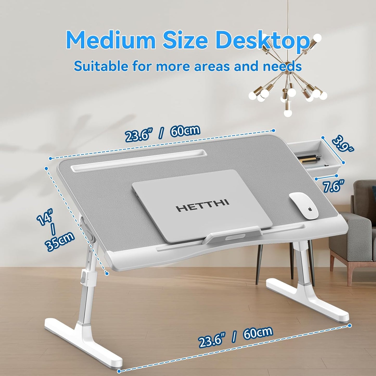 Laptop Bed Table, Height & Angle Adjustable Laptop Desk for Bed with Premium Materials, Super Sturdy Foldable Laptop Bed Tray Table with Drawer for Bed Couch Floor (Gray, 23.6"ร14")