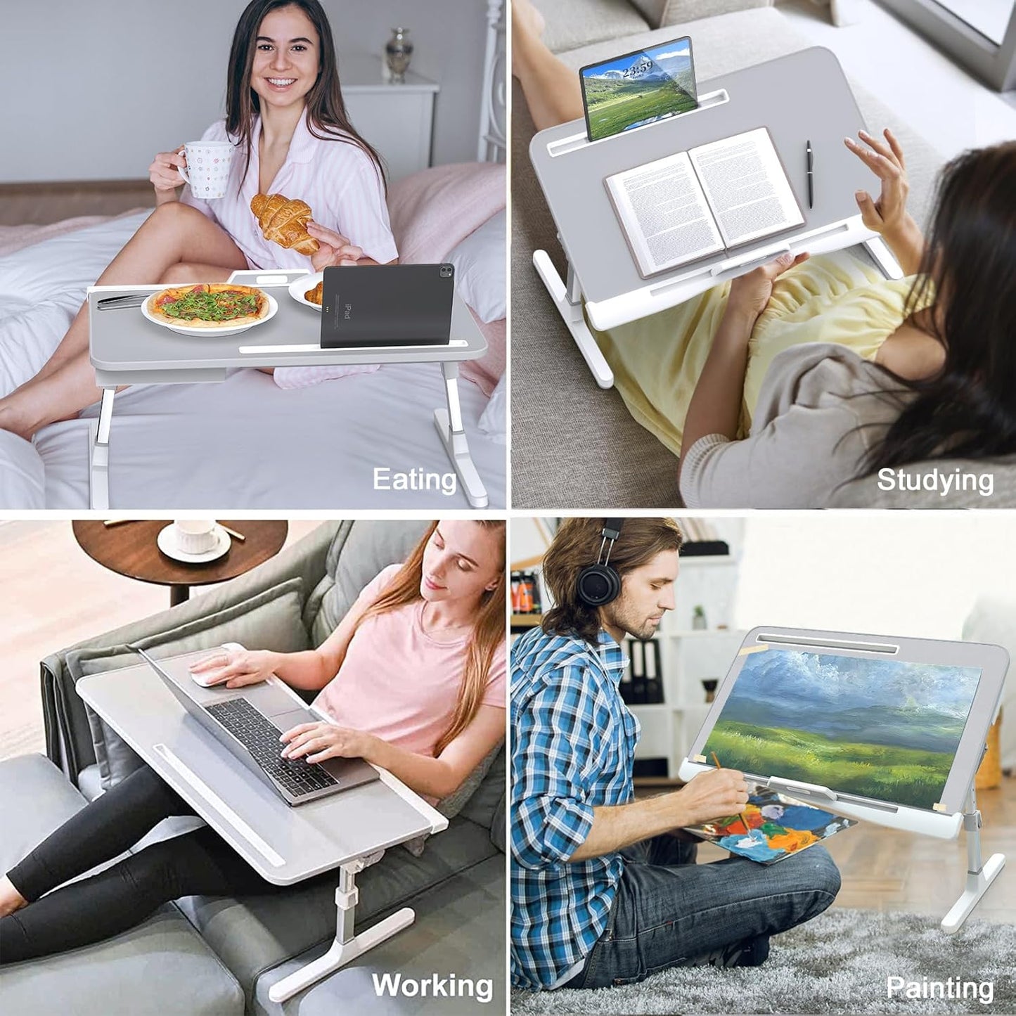 Laptop Bed Table, Height & Angle Adjustable Laptop Desk for Bed with Premium Materials, Super Sturdy Foldable Laptop Bed Tray Table with Drawer for Bed Couch Floor (Gray, 23.6"ร14")