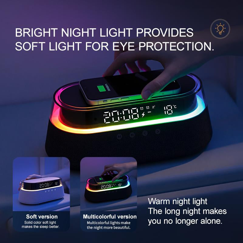 🎶 6-in-1 Wireless Bluetooth Speaker with 15W Fast Charger, LED Night Light & RGB Mood Lamp | Portable Home Pod Music Speaker for Bedroom, Desk & Smartphone Charging