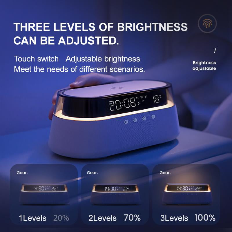 🎶 6-in-1 Wireless Bluetooth Speaker with 15W Fast Charger, LED Night Light & RGB Mood Lamp | Portable Home Pod Music Speaker for Bedroom, Desk & Smartphone Charging