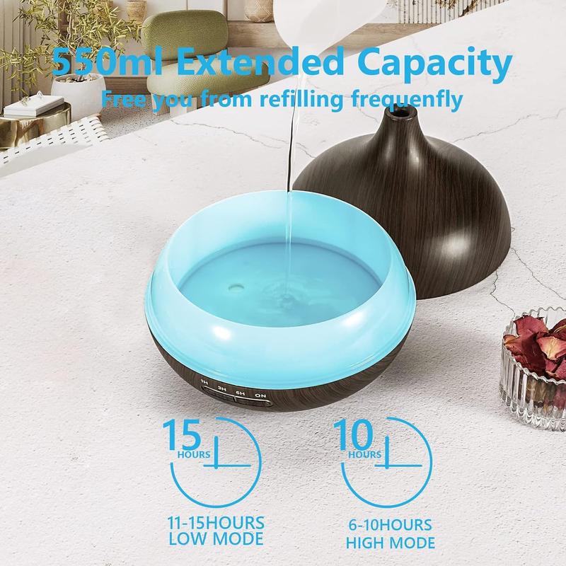 đż 550ml Essential Oil Diffuser for Large Rooms â Ultrasonic Aroma Diffuser with Remote Control, Timer, & 7-Color LED Light | Quiet Humidifier for Bedroom & Home Relaxation