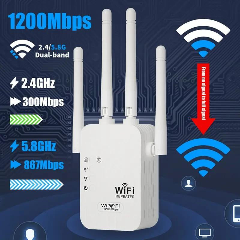 📶 2025 WiFi Extender — 1200Mbps Dual-Band (5GHz/2.4GHz) Internet Signal Booster | Covers Up to 10,000 Sq. Ft & 50 Devices | WiFi Repeater with Ethernet Port for Home & Office