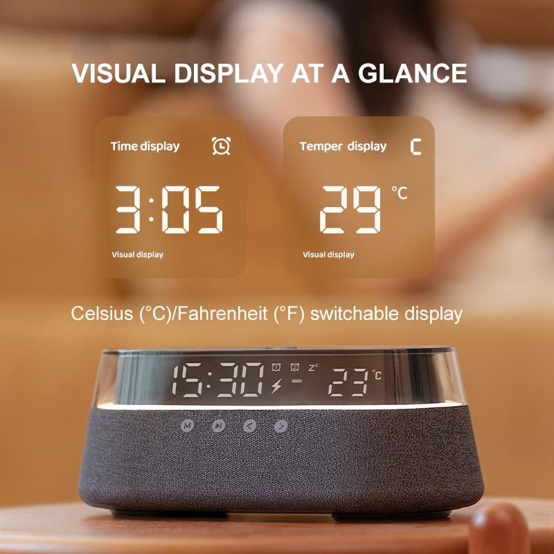 🎶 6-in-1 Wireless Bluetooth Speaker with 15W Fast Charger, LED Night Light & RGB Mood Lamp | Portable Home Pod Music Speaker for Bedroom, Desk & Smartphone Charging
