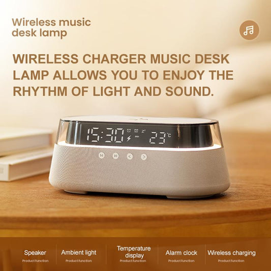 🎶 6-in-1 Wireless Bluetooth Speaker with 15W Fast Charger, LED Night Light & RGB Mood Lamp | Portable Home Pod Music Speaker for Bedroom, Desk & Smartphone Charging
