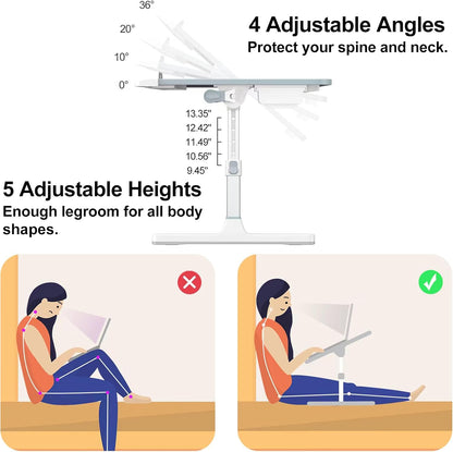 Laptop Bed Table, Height & Angle Adjustable Laptop Desk for Bed with Premium Materials, Super Sturdy Foldable Laptop Bed Tray Table with Drawer for Bed Couch Floor (Gray, 23.6"×14")