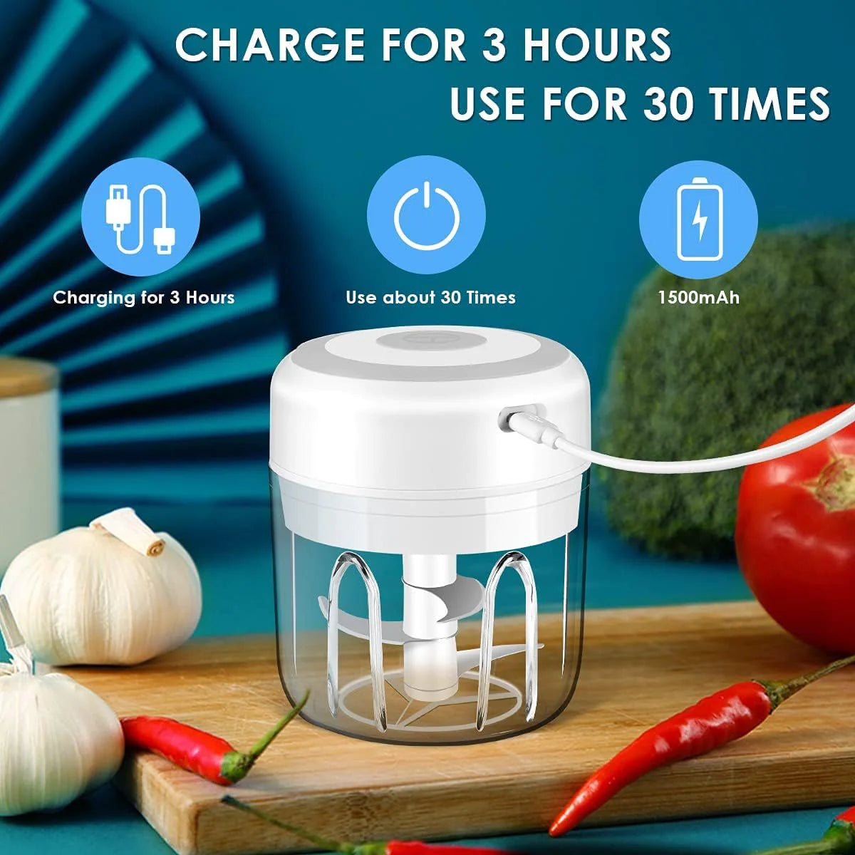 ⚡ Electric Mini Food Chopper — 300ML Garlic Press & Vegetable Grinder | Portable USB Rechargeable Blender for Chopping Onion, Chili, Fruit & Meat Effortlessly 🍴