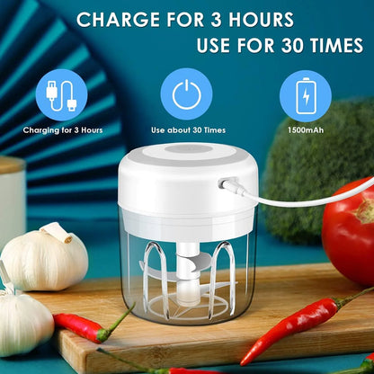 ⚡ Electric Mini Food Chopper — 300ML Garlic Press & Vegetable Grinder | Portable USB Rechargeable Blender for Chopping Onion, Chili, Fruit & Meat Effortlessly 🍴