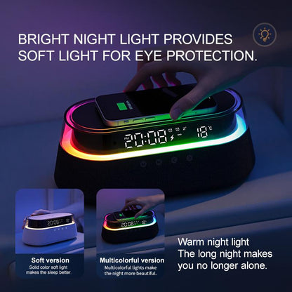 🎶 6-in-1 Wireless Bluetooth Speaker with 15W Fast Charger, LED Night Light & RGB Mood Lamp | Portable Home Pod Music Speaker for Bedroom, Desk & Smartphone Charging
