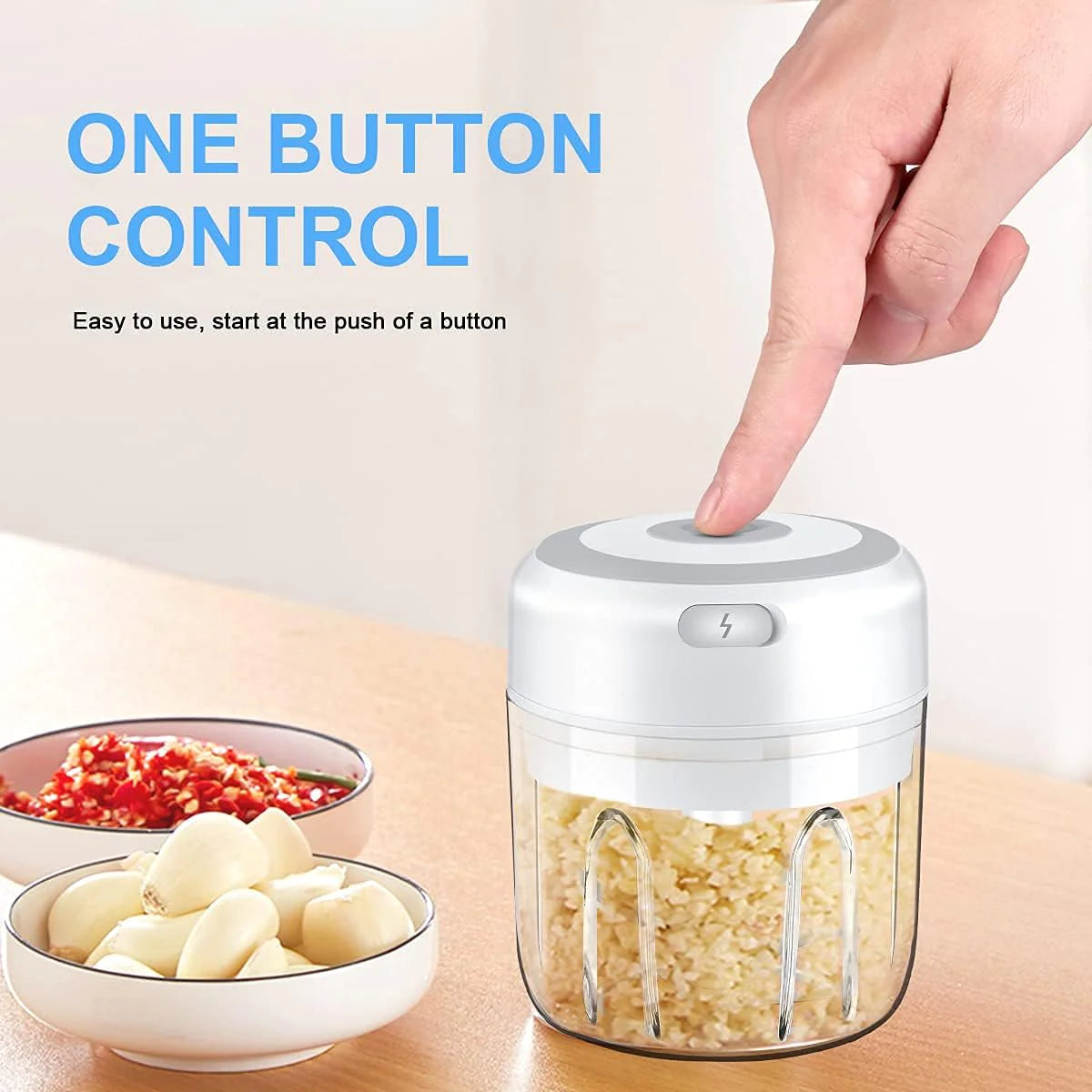 ⚡ Electric Mini Food Chopper — 300ML Garlic Press & Vegetable Grinder | Portable USB Rechargeable Blender for Chopping Onion, Chili, Fruit & Meat Effortlessly 🍴