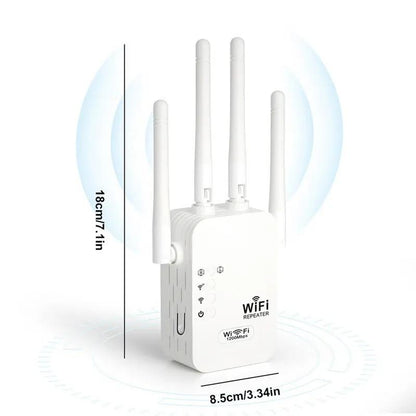 📶 2025 WiFi Extender — 1200Mbps Dual-Band (5GHz/2.4GHz) Internet Signal Booster | Covers Up to 10,000 Sq. Ft & 50 Devices | WiFi Repeater with Ethernet Port for Home & Office